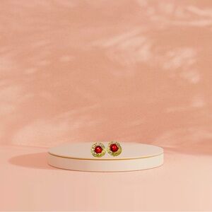Des’on Women’s Thalia Ruby & Gold Rim Stud Earrings